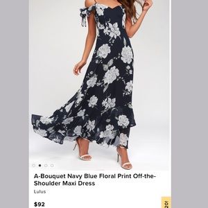 Lulus Navy Blue Floral Off-the-Shoulder Maxi Dress
